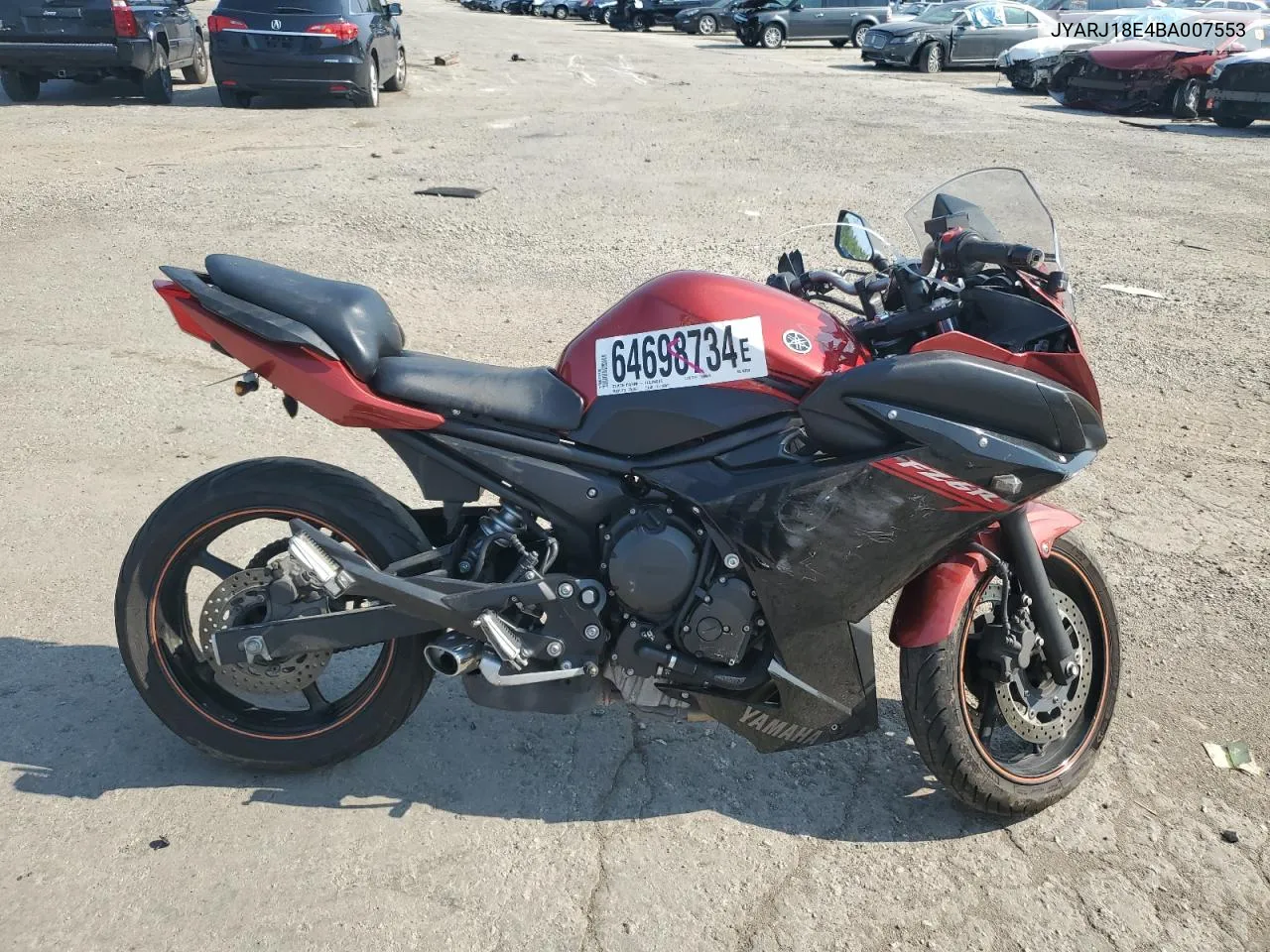 2011 Yamaha Fz6 R VIN: JYARJ18E4BA007553 Lot: 64698734