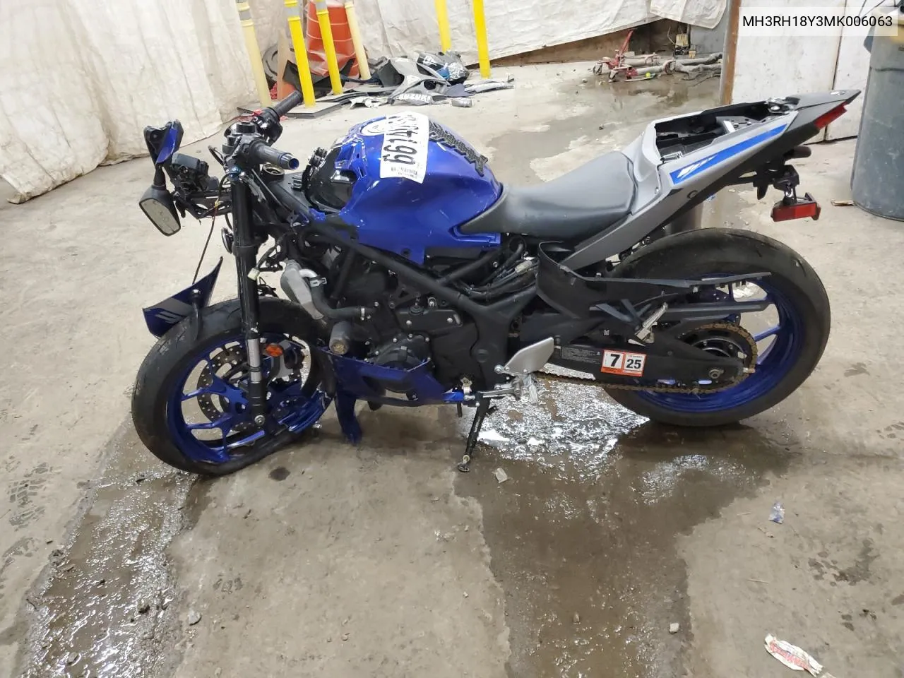 2021 Yamaha Yzfr3 A VIN: MH3RH18Y3MK006063 Lot: 66140934