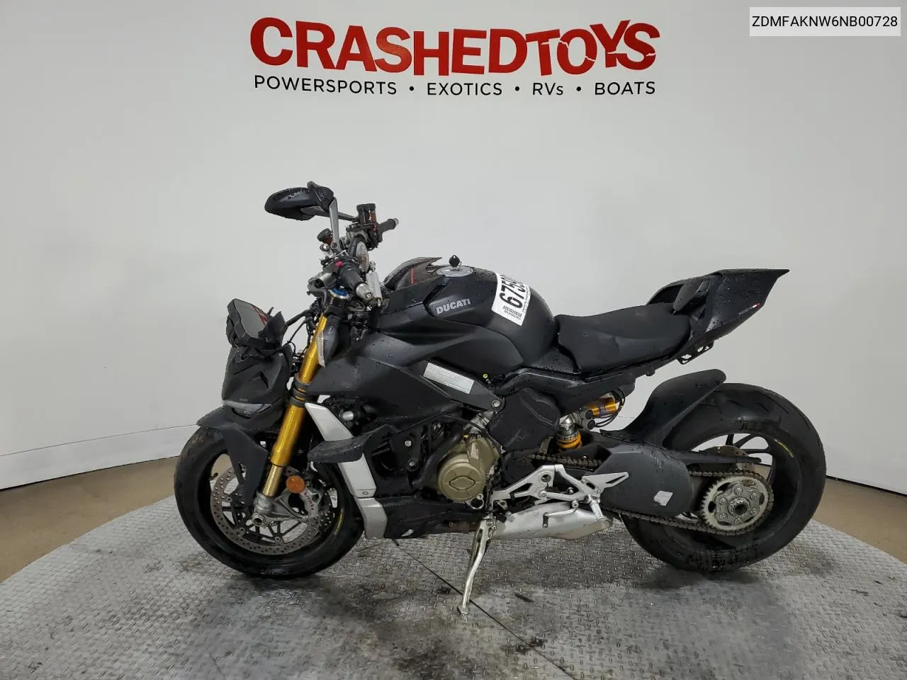 2022 Ducati Streetfighter V4 VIN: ZDMFAKNW6NB00728 Lot: 67590174