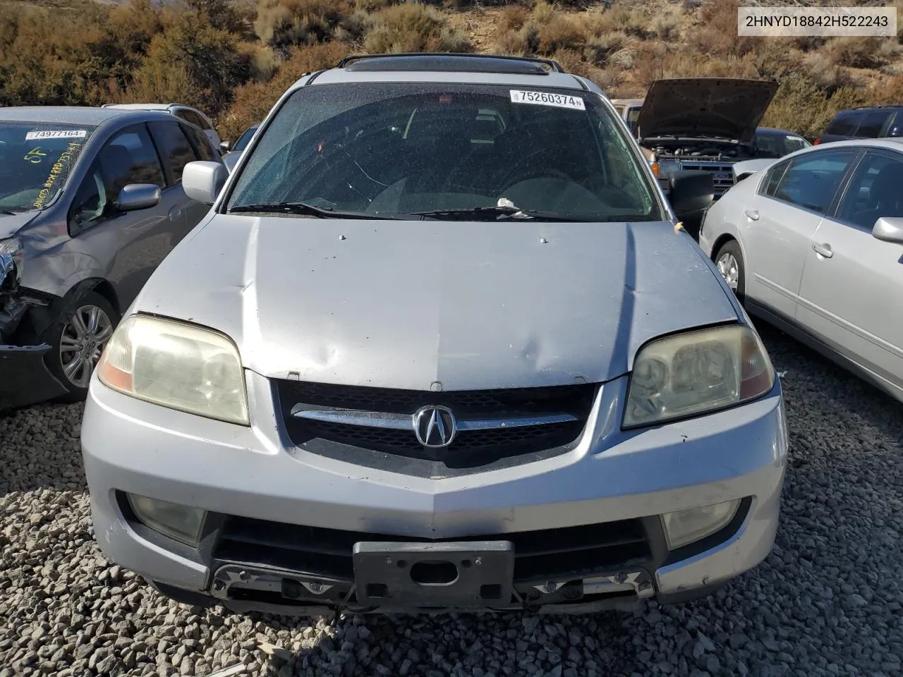 2002 Acura Mdx Touring VIN: 2HNYD18842H522243 Lot: 75260374