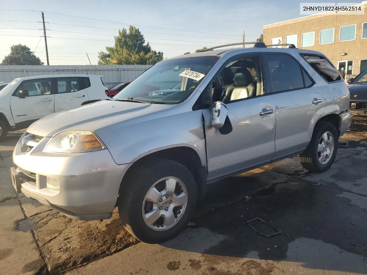 2004 Acura Mdx VIN: 2HNYD18224H562514 Lot: 74078734