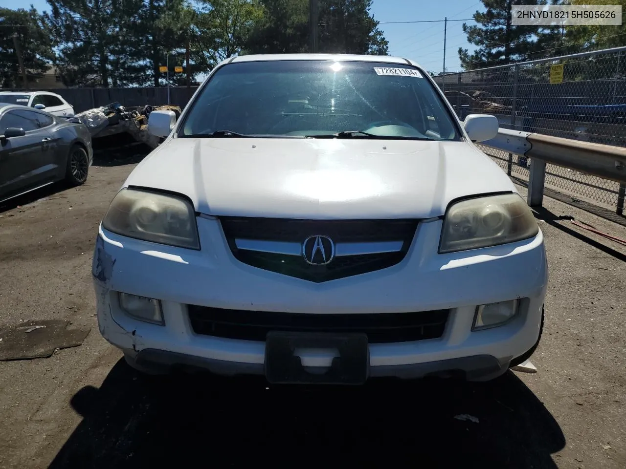 2005 Acura Mdx VIN: 2HNYD18215H505626 Lot: 72821104