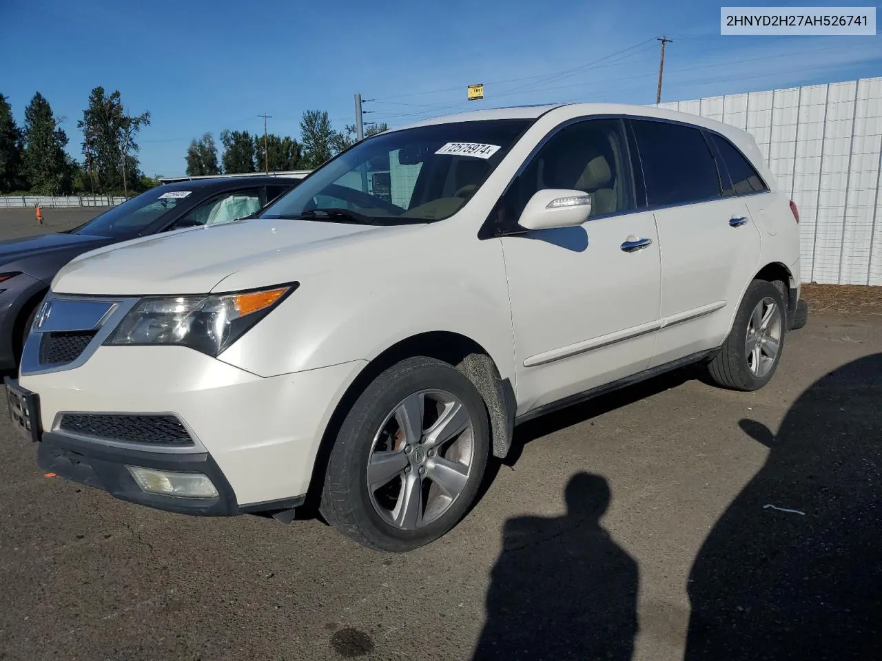 2010 Acura Mdx VIN: 2HNYD2H27AH526741 Lot: 72575974