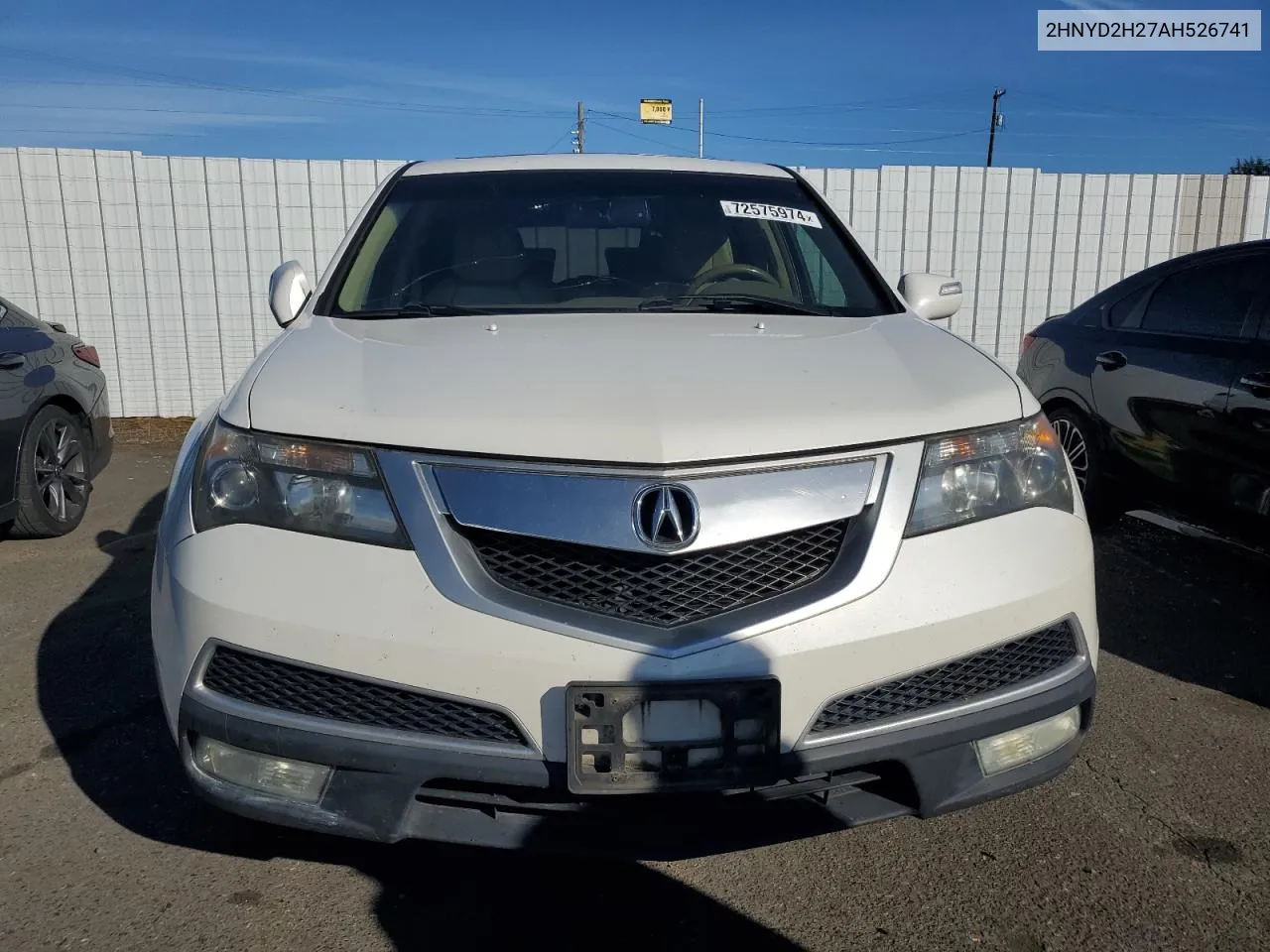 2010 Acura Mdx VIN: 2HNYD2H27AH526741 Lot: 72575974