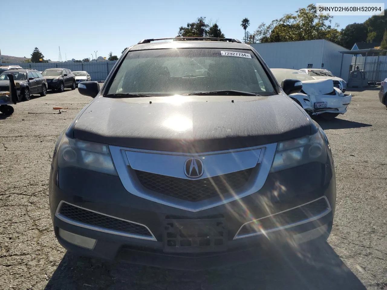 2011 Acura Mdx Technology VIN: 2HNYD2H60BH520994 Lot: 72927734