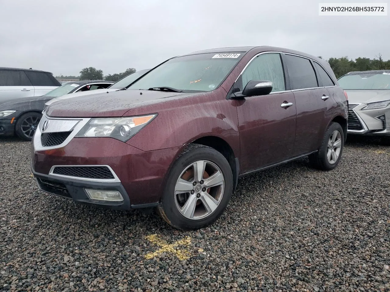 2011 Acura Mdx VIN: 2HNYD2H26BH535772 Lot: 74549174