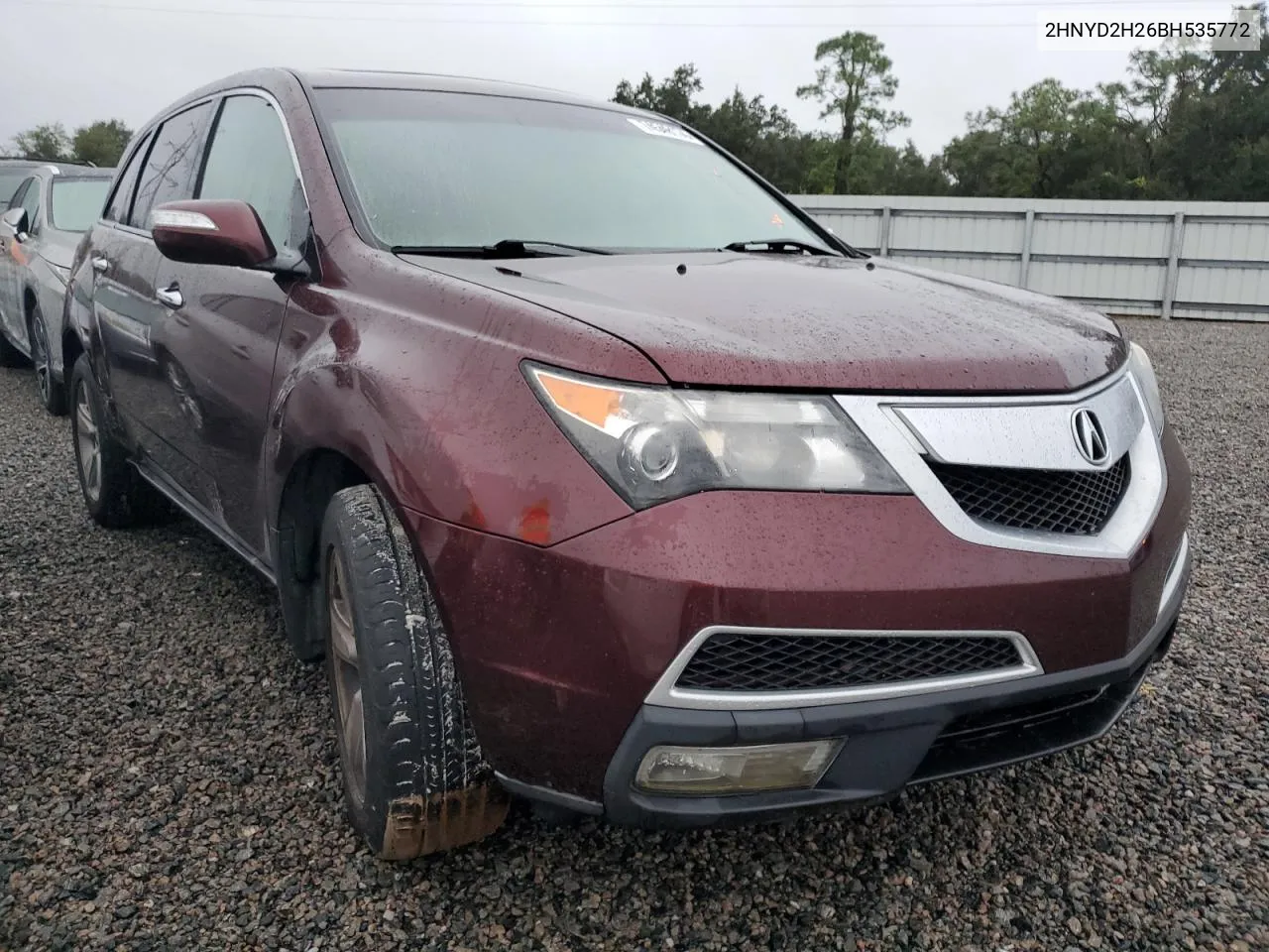 2011 Acura Mdx VIN: 2HNYD2H26BH535772 Lot: 74549174