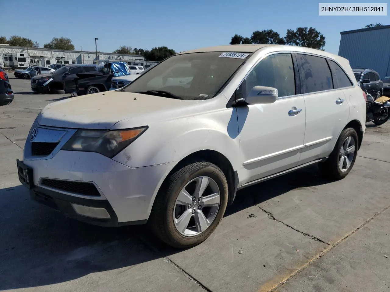 2011 Acura Mdx Technology VIN: 2HNYD2H43BH512841 Lot: 74635734