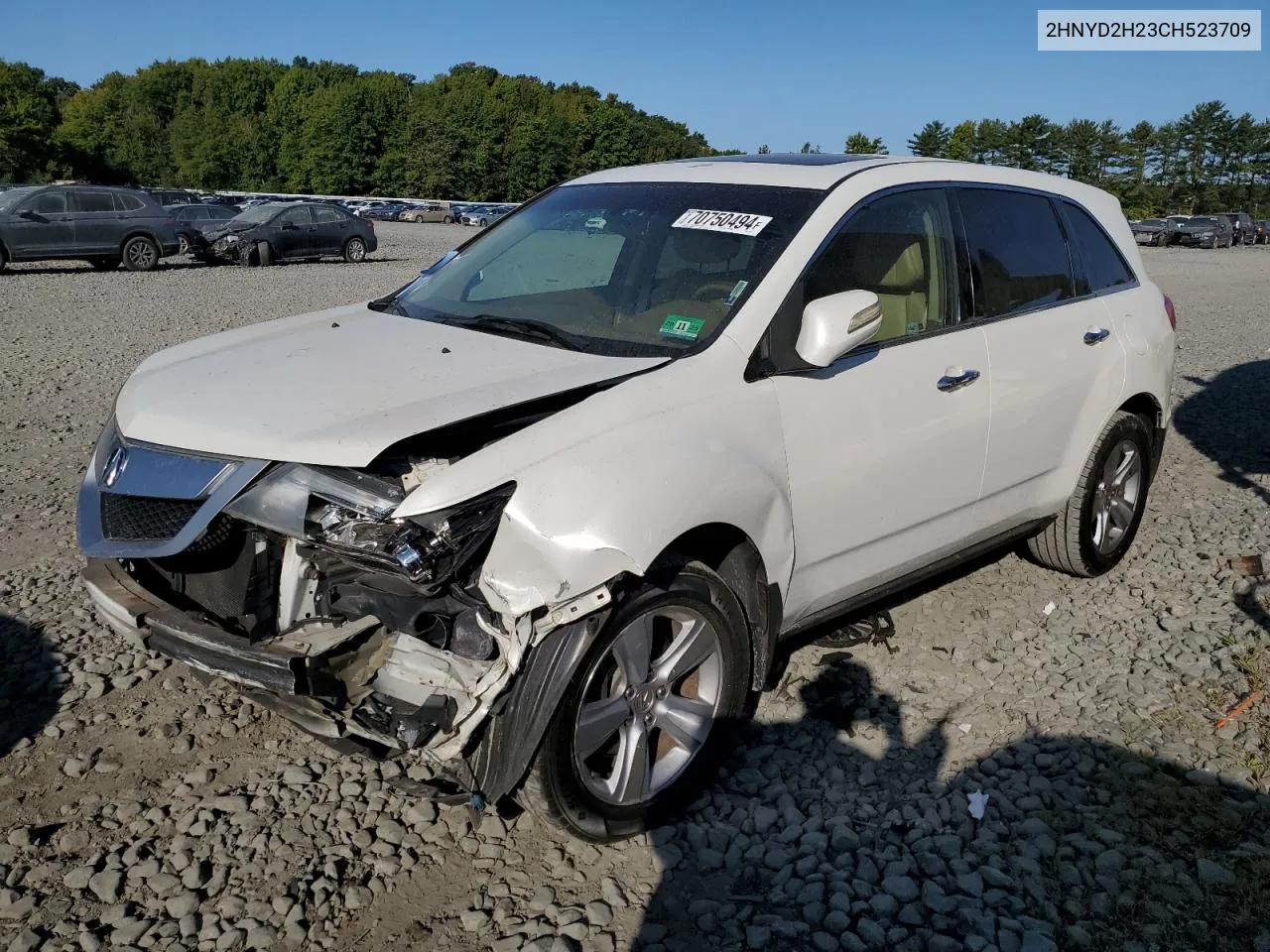 2012 Acura Mdx VIN: 2HNYD2H23CH523709 Lot: 70750494