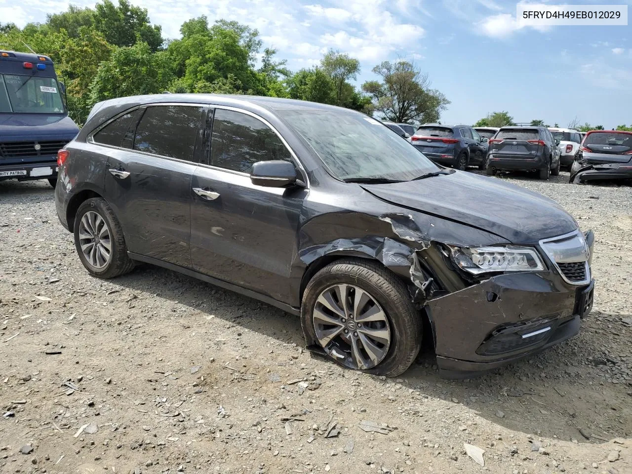 2014 Acura Mdx Technology VIN: 5FRYD4H49EB012029 Lot: 58257884