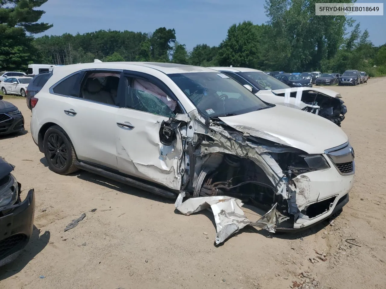 2014 Acura Mdx Technology VIN: 5FRYD4H43EB018649 Lot: 58757814