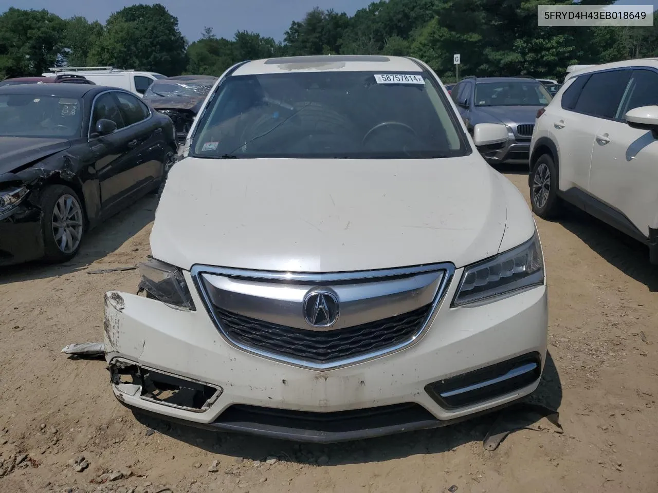 2014 Acura Mdx Technology VIN: 5FRYD4H43EB018649 Lot: 58757814