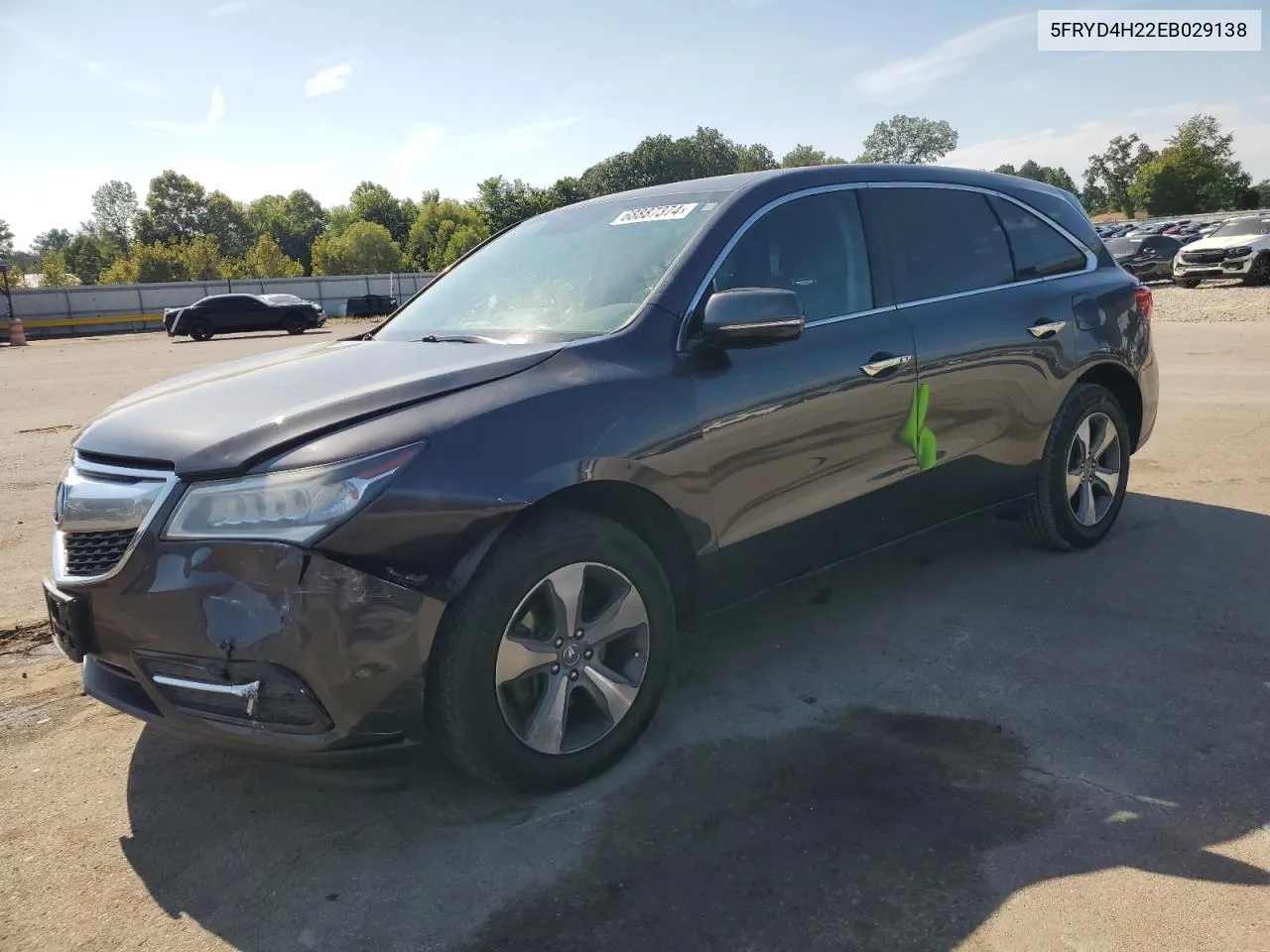 2014 Acura Mdx VIN: 5FRYD4H22EB029138 Lot: 68887374