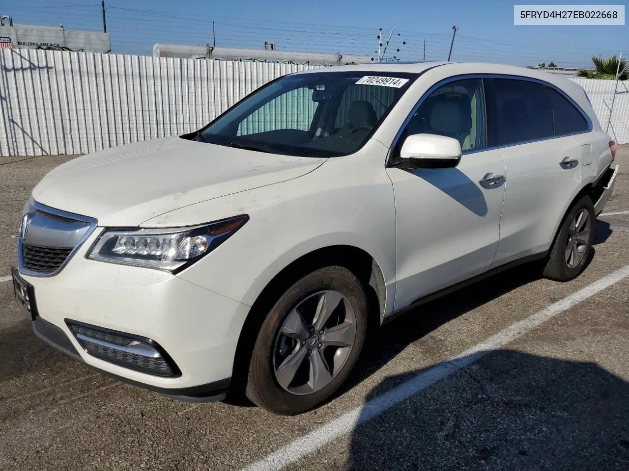 2014 Acura Mdx VIN: 5FRYD4H27EB022668 Lot: 70249914