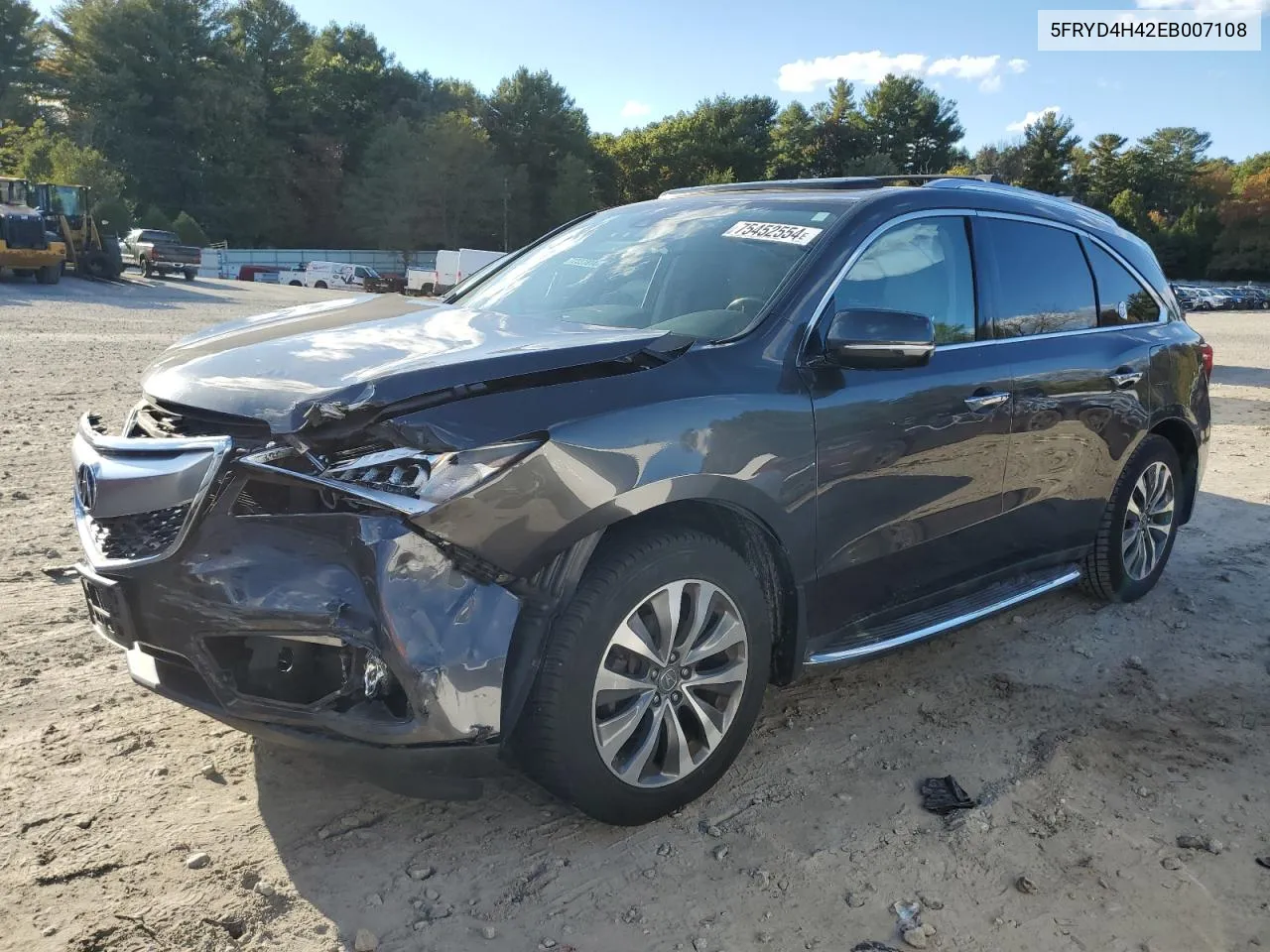 2014 Acura Mdx Technology VIN: 5FRYD4H42EB007108 Lot: 75452554