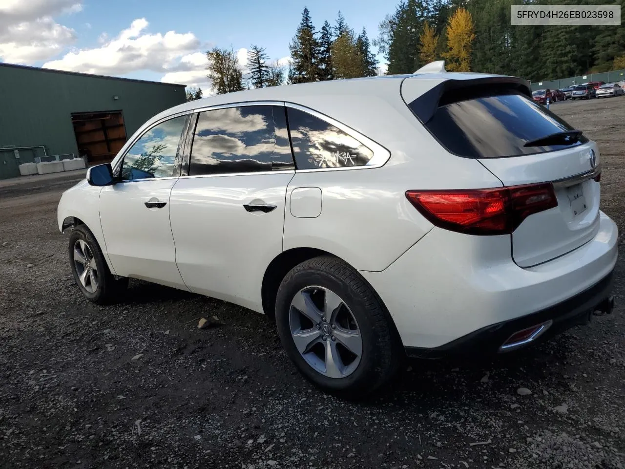 2014 Acura Mdx VIN: 5FRYD4H26EB023598 Lot: 76650234