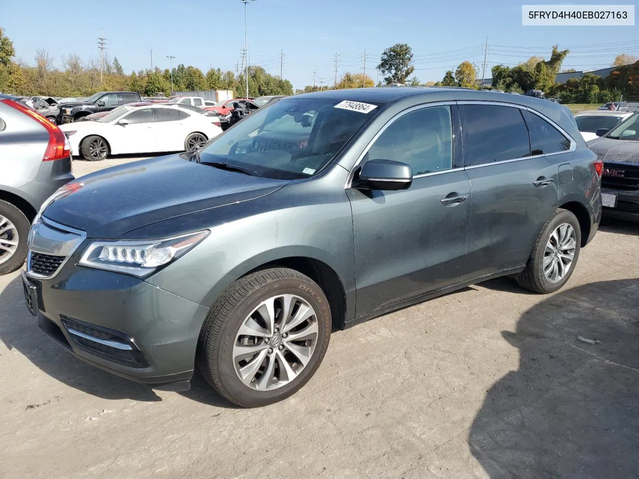 2014 Acura Mdx Technology VIN: 5FRYD4H40EB027163 Lot: 77948864