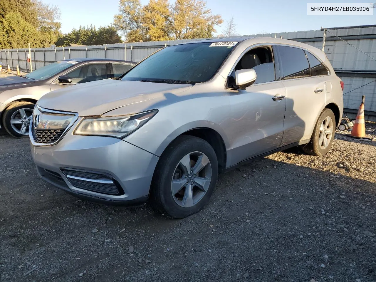 2014 Acura Mdx VIN: 5FRYD4H27EB035906 Lot: 78472084