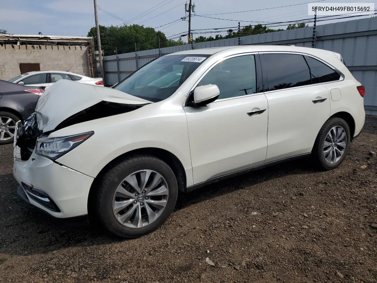 2015 Acura Mdx Technology VIN: 5FRYD4H49FB015692 Lot: 69206614