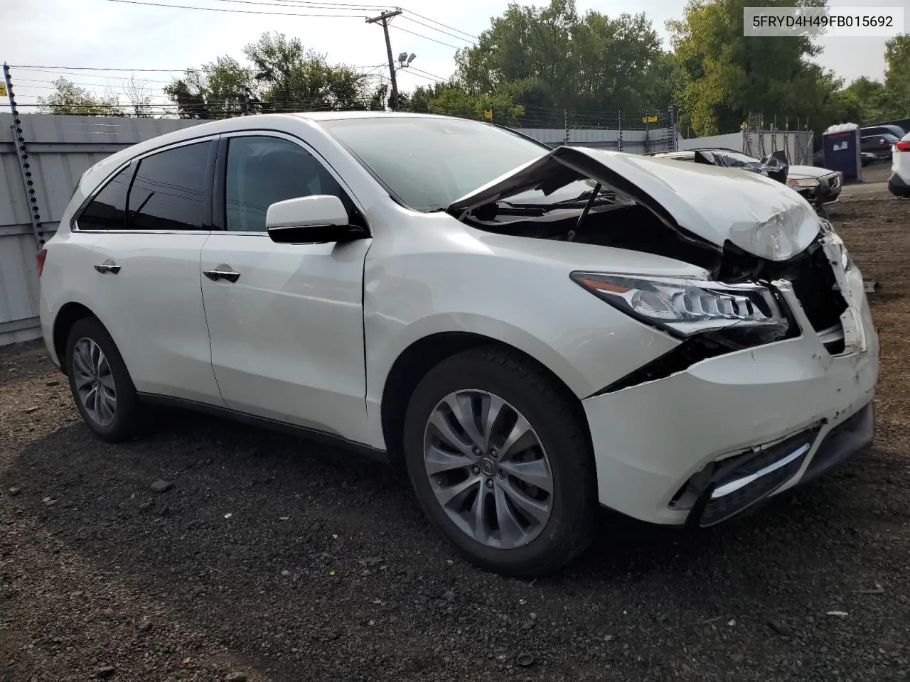 2015 Acura Mdx Technology VIN: 5FRYD4H49FB015692 Lot: 69206614