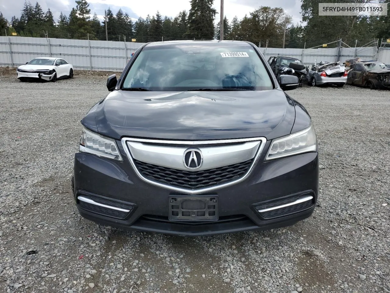 2015 Acura Mdx Technology VIN: 5FRYD4H49FB011593 Lot: 71399514