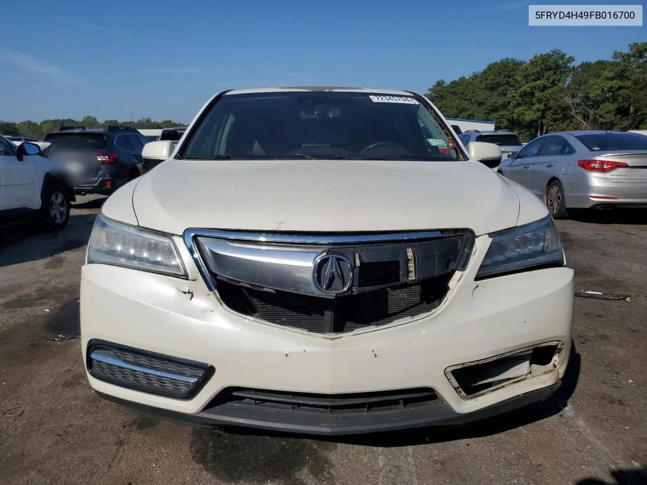 2015 Acura Mdx Technology VIN: 5FRYD4H49FB016700 Lot: 72345794