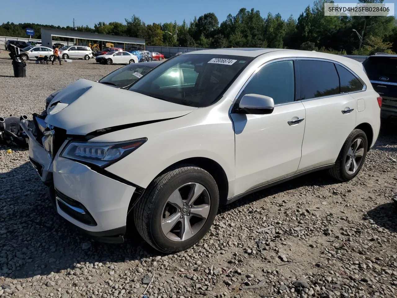 2015 Acura Mdx VIN: 5FRYD4H25FB028406 Lot: 72806674