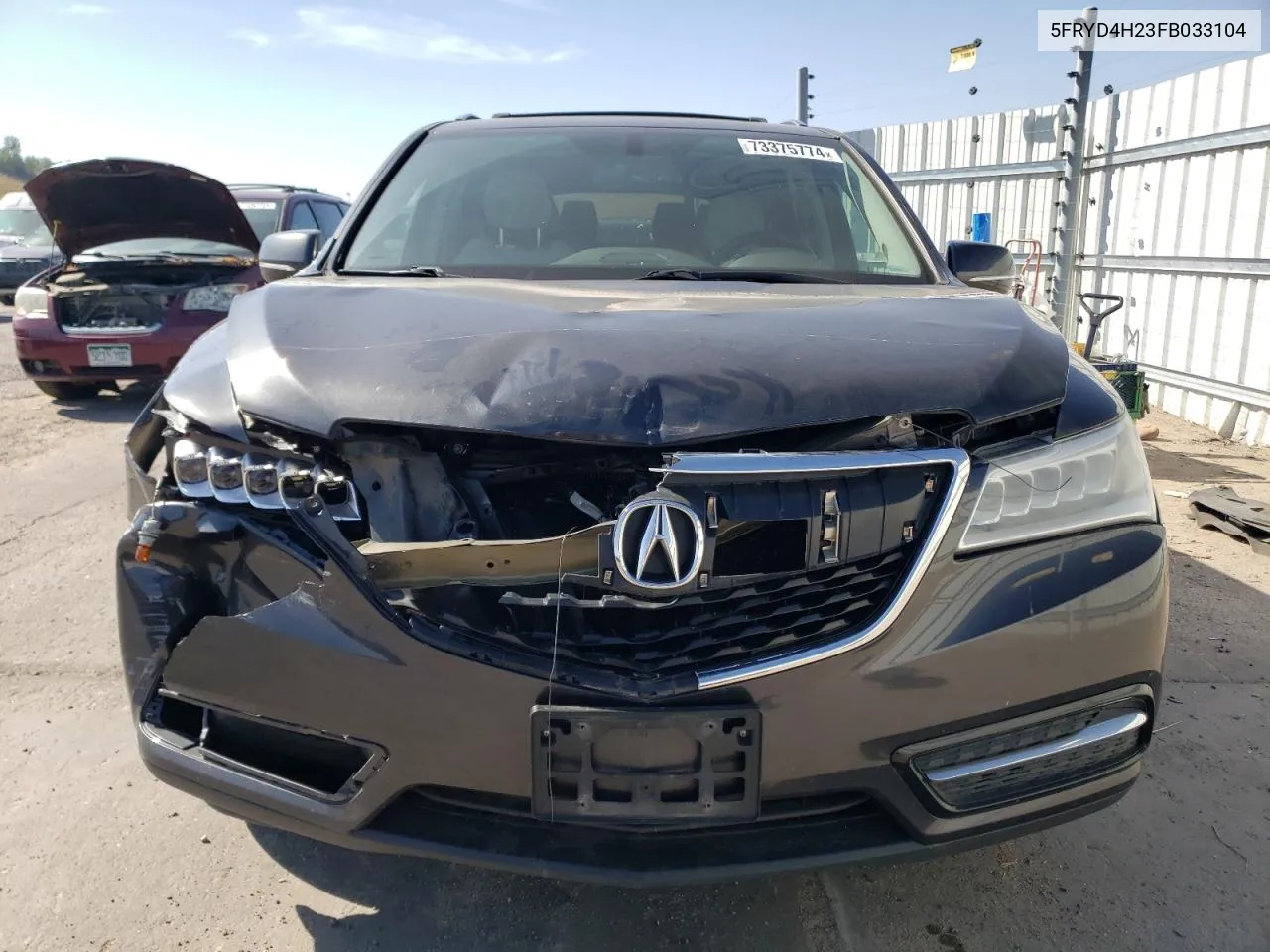 2015 Acura Mdx VIN: 5FRYD4H23FB033104 Lot: 73375774