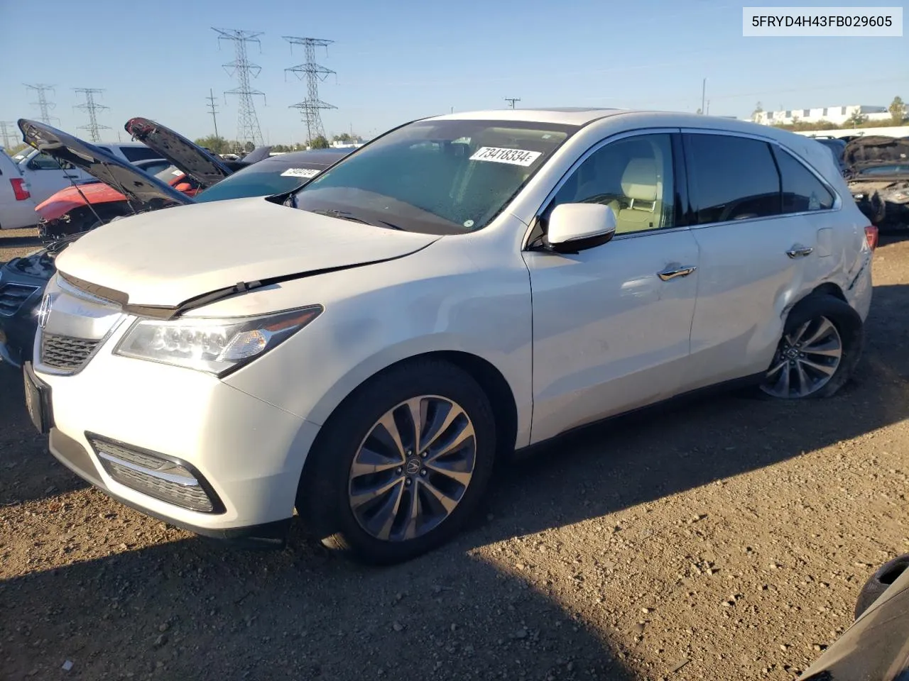 2015 Acura Mdx Technology VIN: 5FRYD4H43FB029605 Lot: 73418334