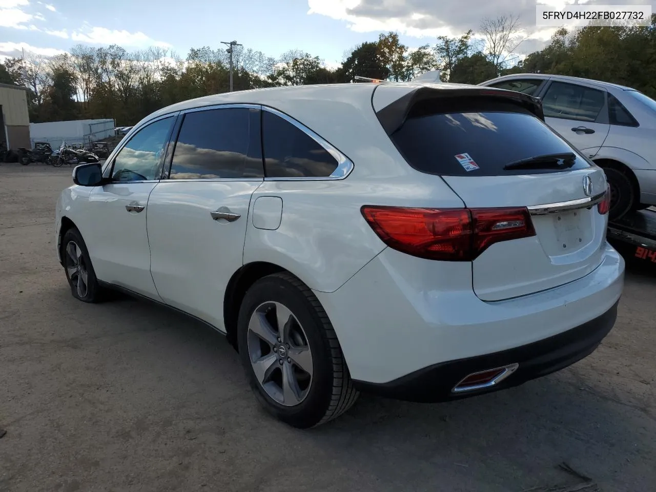 2015 Acura Mdx VIN: 5FRYD4H22FB027732 Lot: 74048254