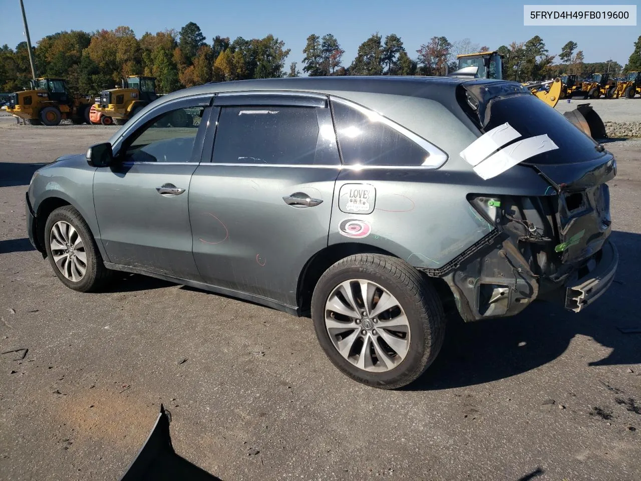 2015 Acura Mdx Technology VIN: 5FRYD4H49FB019600 Lot: 76740064