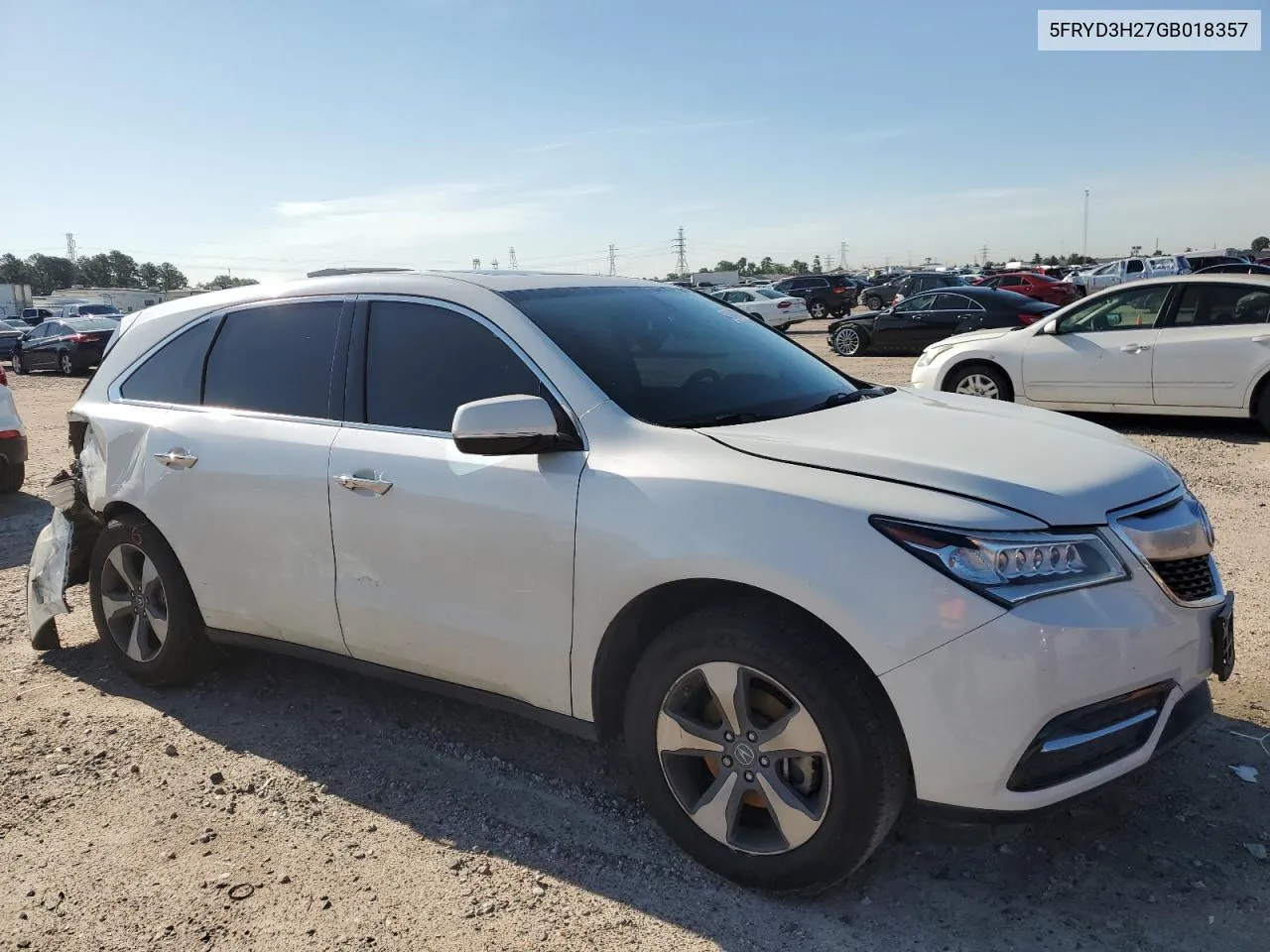 2016 Acura Mdx VIN: 5FRYD3H27GB018357 Lot: 51842464