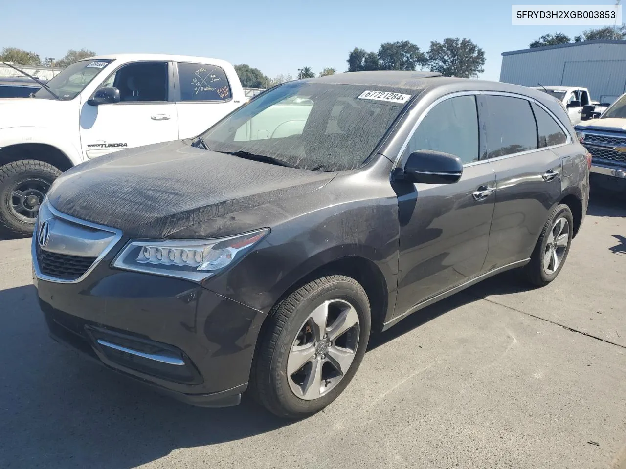 2016 Acura Mdx VIN: 5FRYD3H2XGB003853 Lot: 67721284