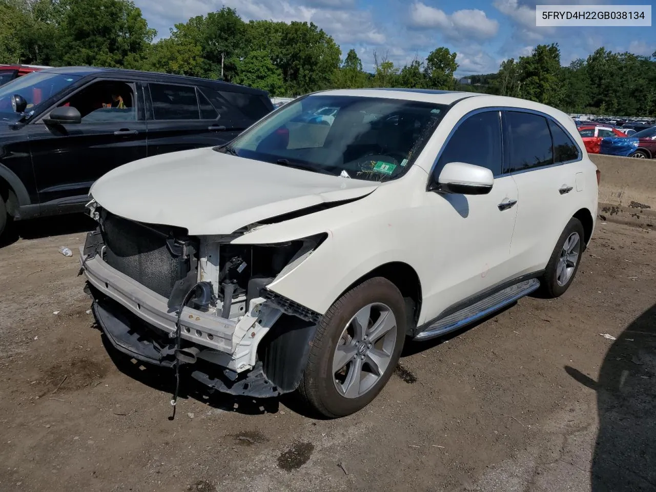 2016 Acura Mdx VIN: 5FRYD4H22GB038134 Lot: 68885944