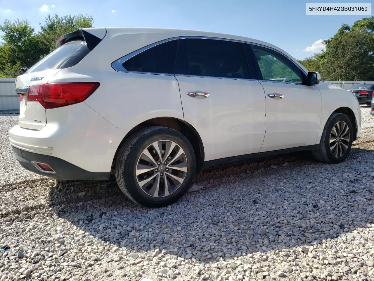 2016 Acura Mdx Technology VIN: 5FRYD4H42GB031069 Lot: 69677204