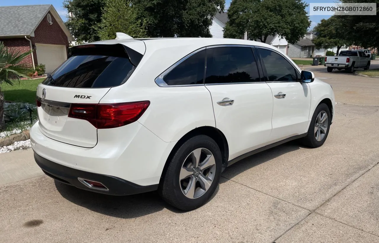 2016 Acura Mdx VIN: 5FRYD3H28GB012860 Lot: 70805884