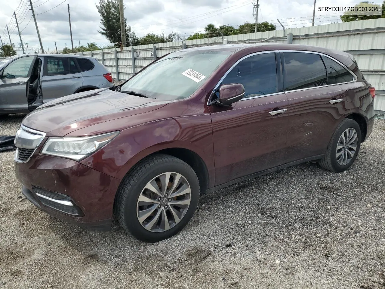 2016 Acura Mdx Technology VIN: 5FRYD3H47GB001236 Lot: 72231464