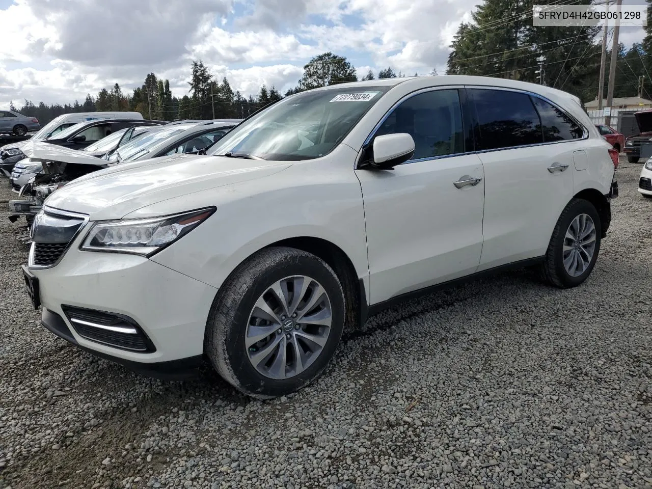 2016 Acura Mdx Technology VIN: 5FRYD4H42GB061298 Lot: 72279034