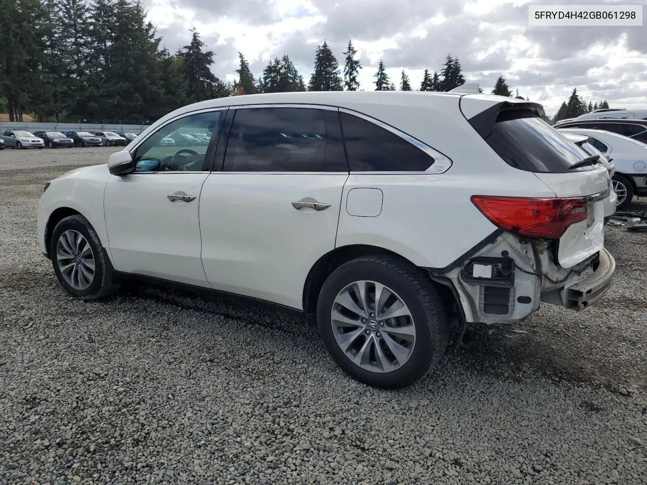 2016 Acura Mdx Technology VIN: 5FRYD4H42GB061298 Lot: 72279034