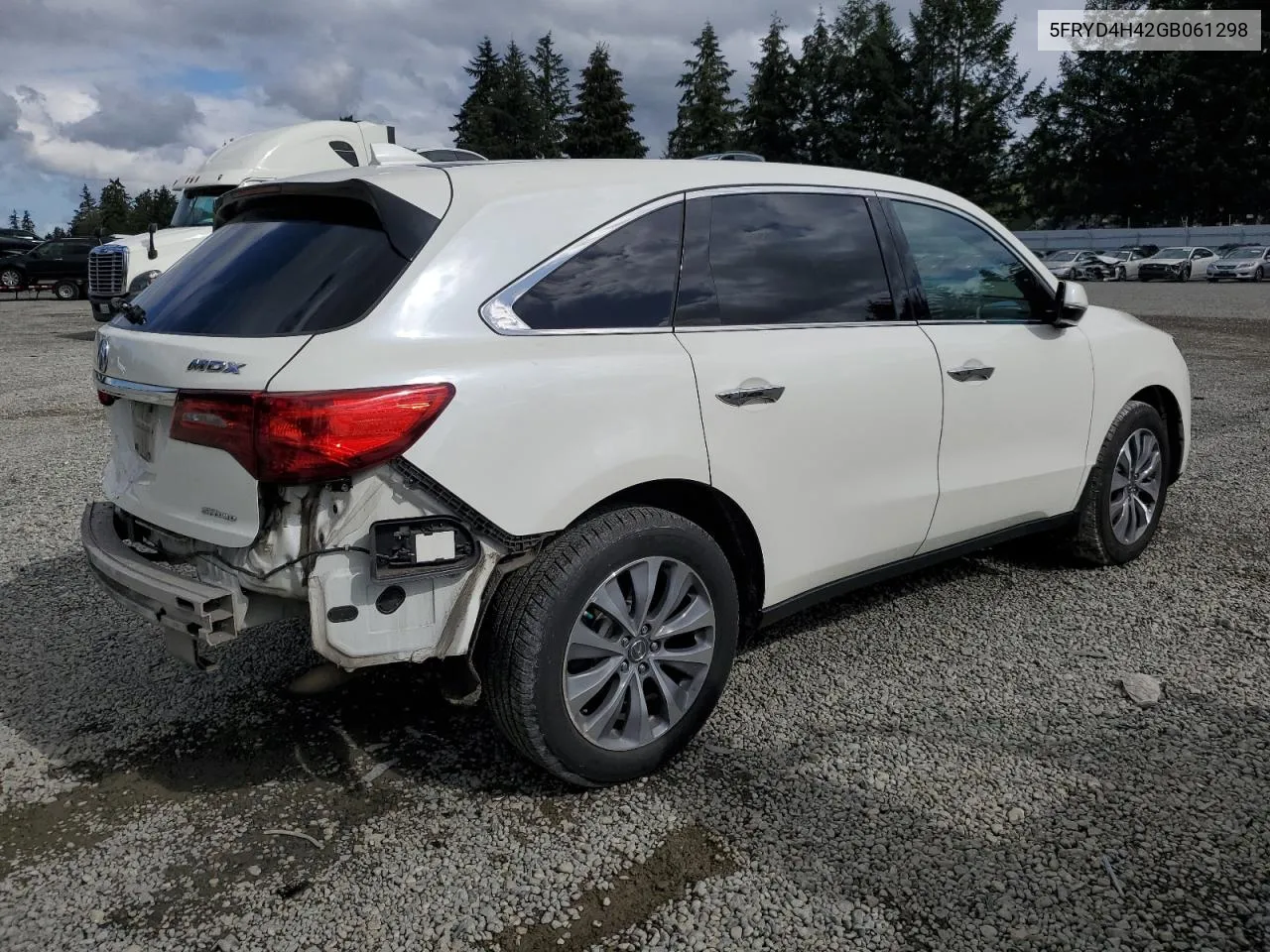 2016 Acura Mdx Technology VIN: 5FRYD4H42GB061298 Lot: 72279034