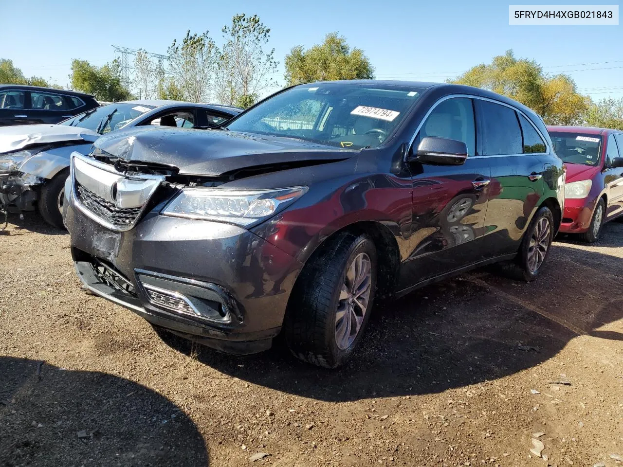 2016 Acura Mdx Technology VIN: 5FRYD4H4XGB021843 Lot: 72974794