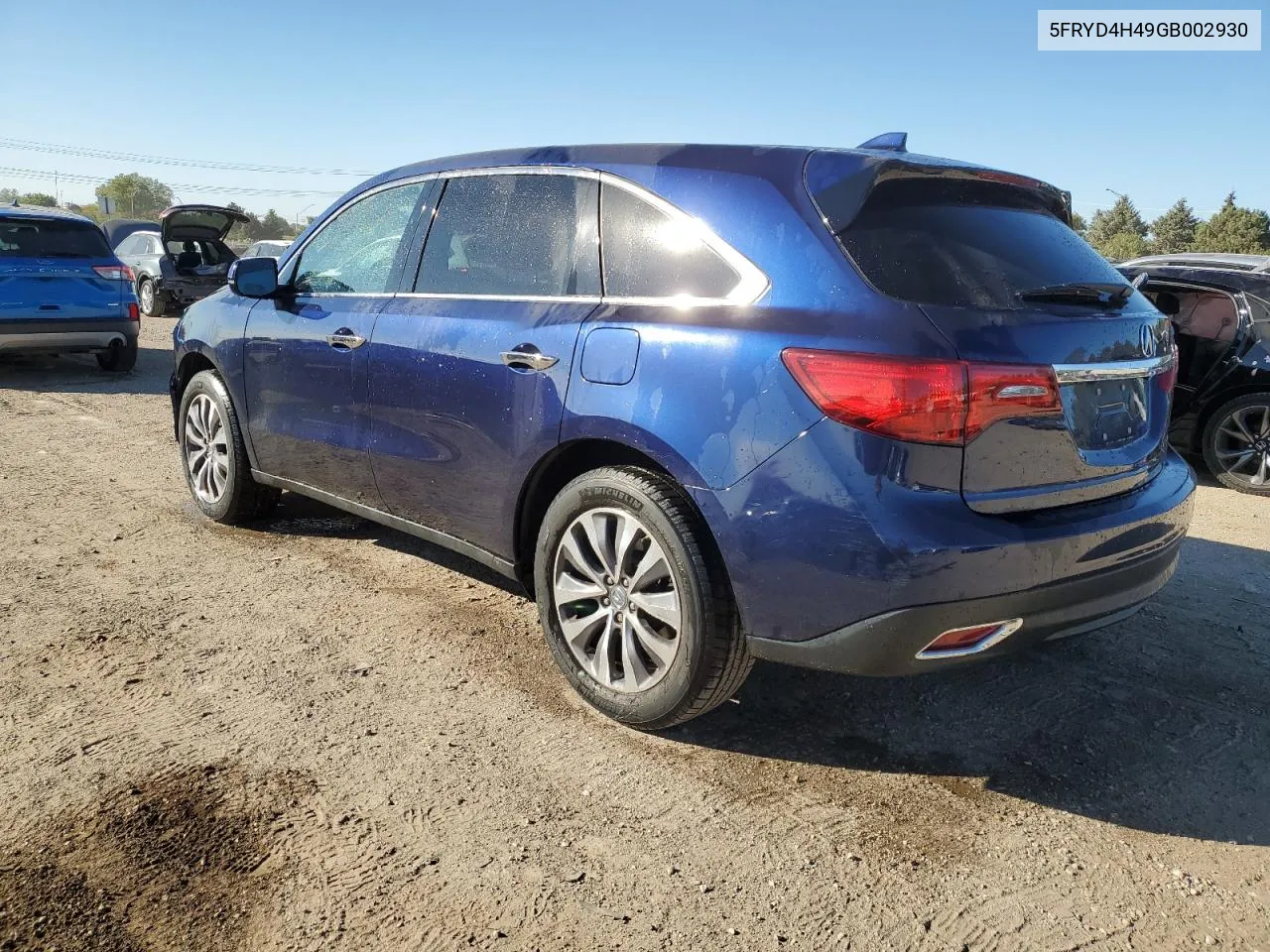 2016 Acura Mdx Technology VIN: 5FRYD4H49GB002930 Lot: 73407454