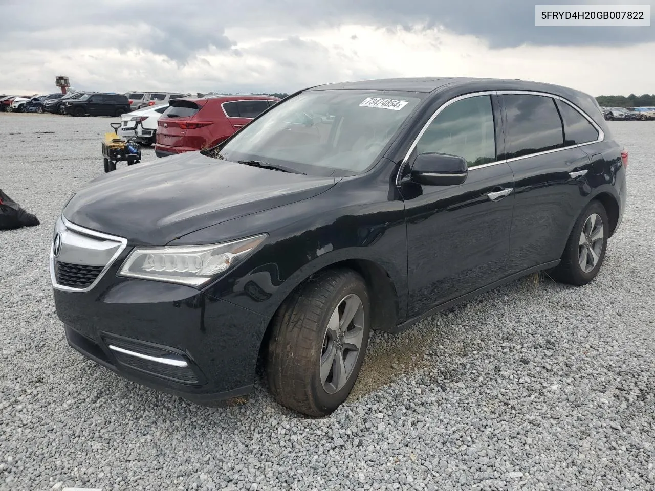 2016 Acura Mdx VIN: 5FRYD4H20GB007822 Lot: 73474854