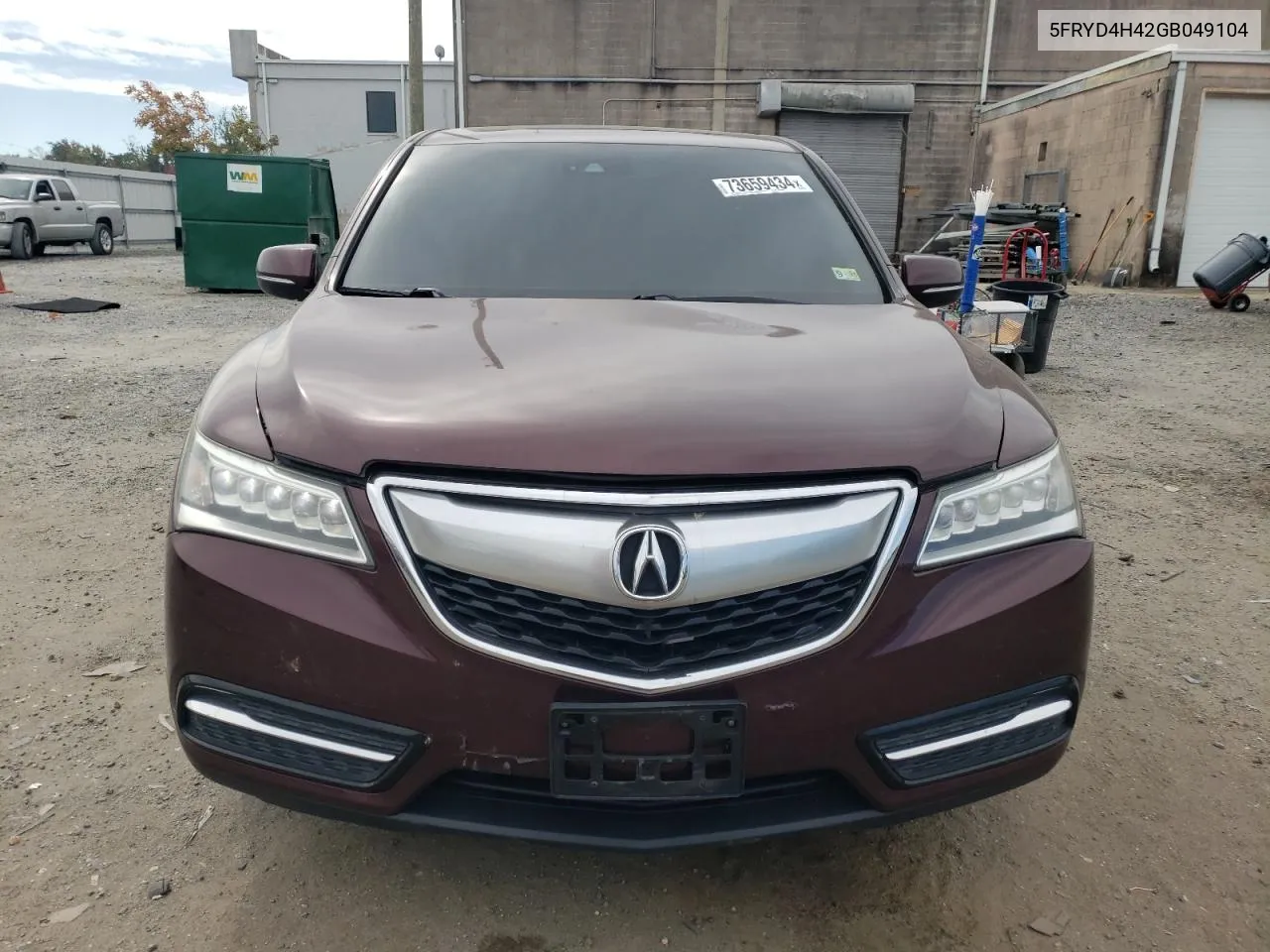 2016 Acura Mdx Technology VIN: 5FRYD4H42GB049104 Lot: 73659434