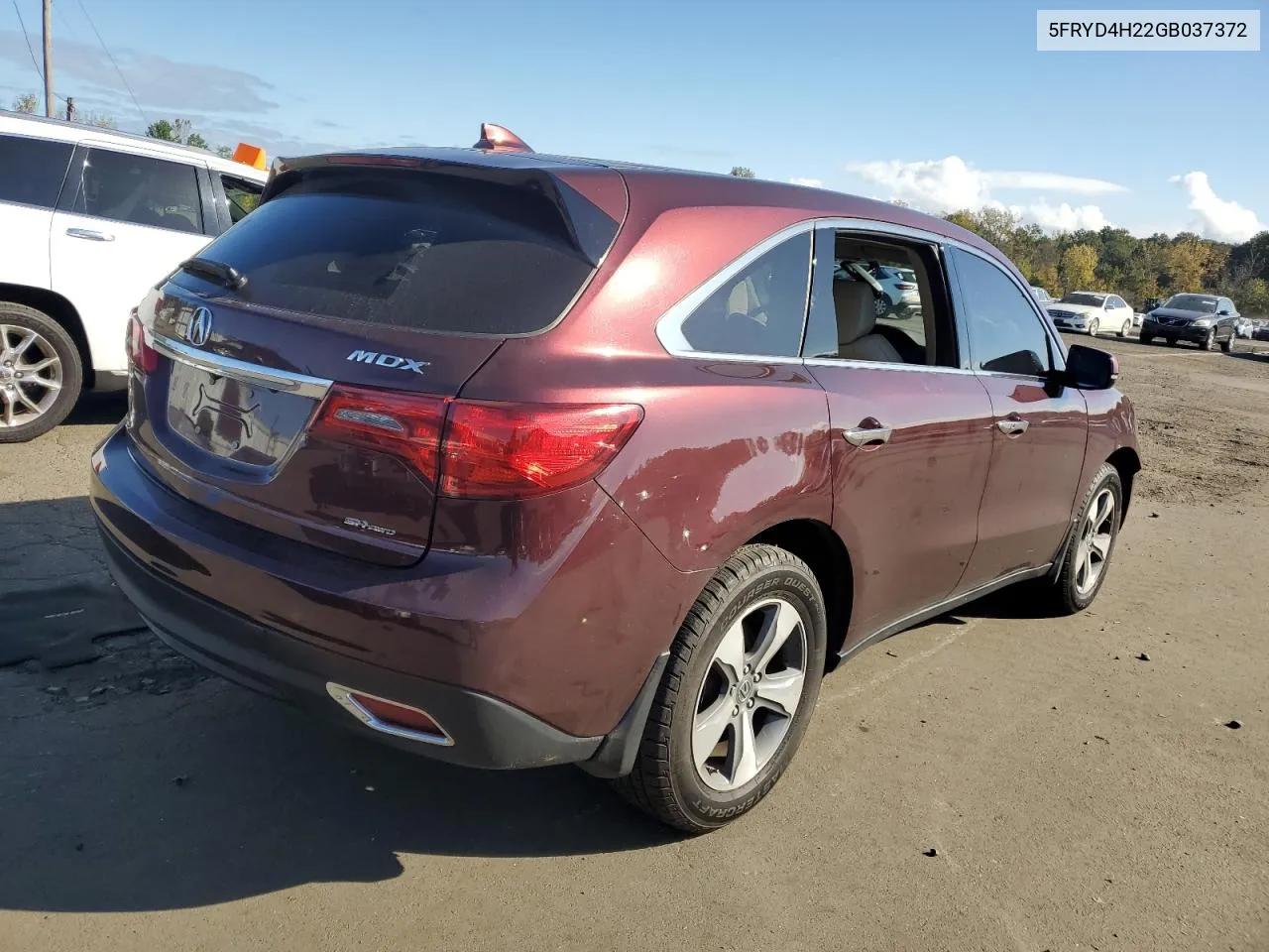 2016 Acura Mdx VIN: 5FRYD4H22GB037372 Lot: 74019654