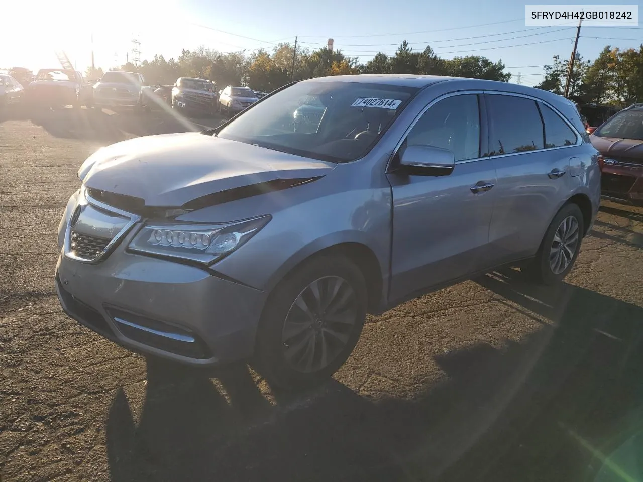 2016 Acura Mdx Technology VIN: 5FRYD4H42GB018242 Lot: 74027614