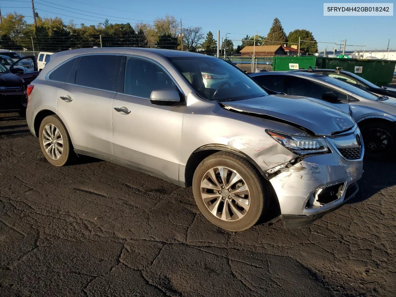 2016 Acura Mdx Technology VIN: 5FRYD4H42GB018242 Lot: 74027614