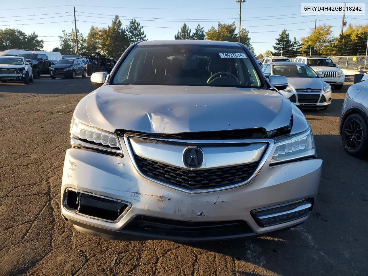 2016 Acura Mdx Technology VIN: 5FRYD4H42GB018242 Lot: 74027614