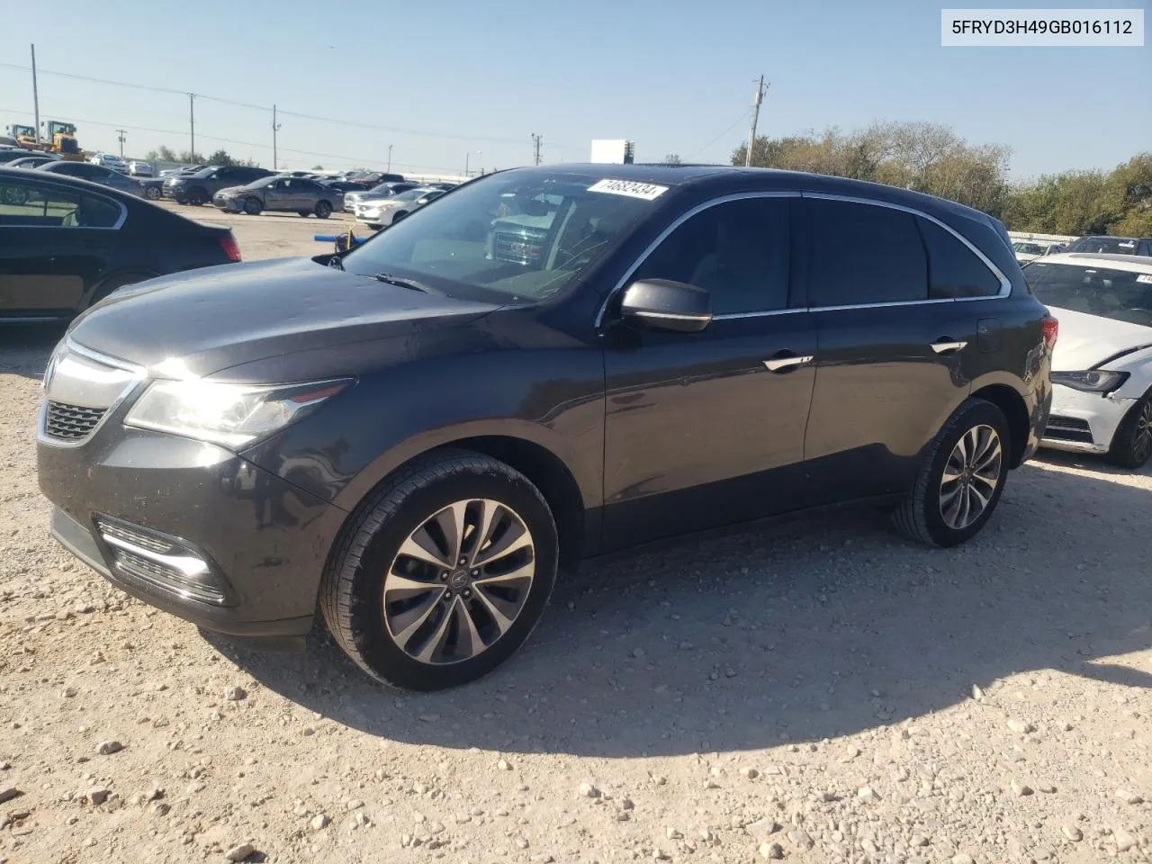 2016 Acura Mdx Technology VIN: 5FRYD3H49GB016112 Lot: 74682434