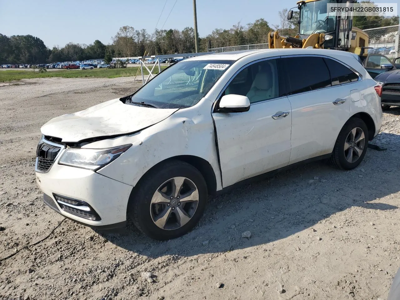 2016 Acura Mdx VIN: 5FRYD4H22GB031815 Lot: 74848504